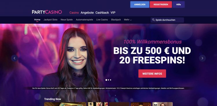 Party Casino Homepage