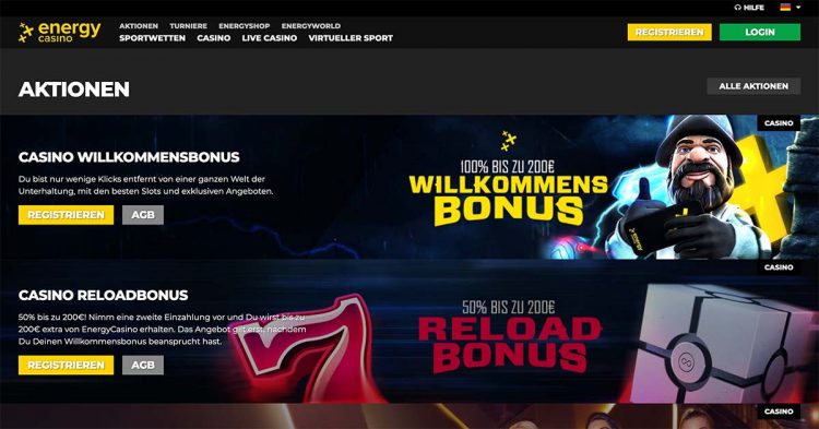 Energy Casino Promo Codes und weitere Aktionen