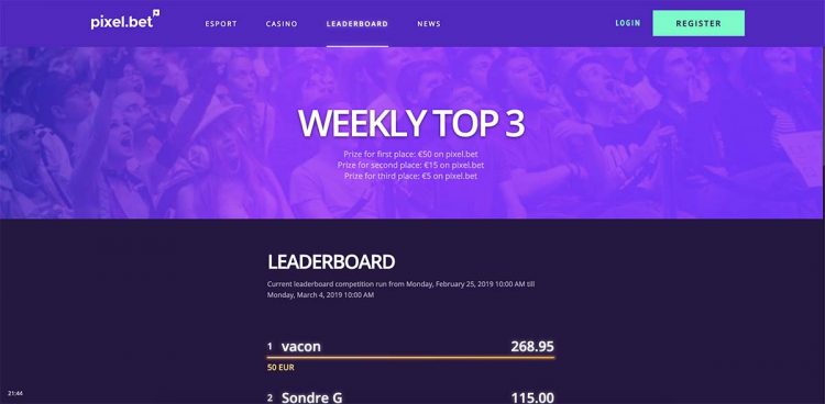 Pixel.bet Leaderboard - Weekly Top 3