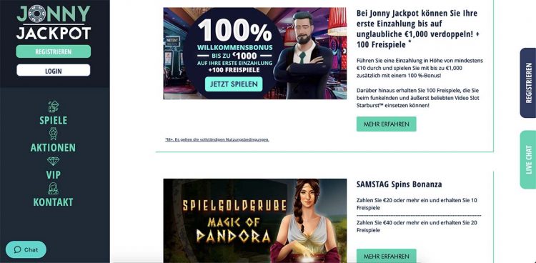 Bonus und Promotions bei Jonny Jackpot