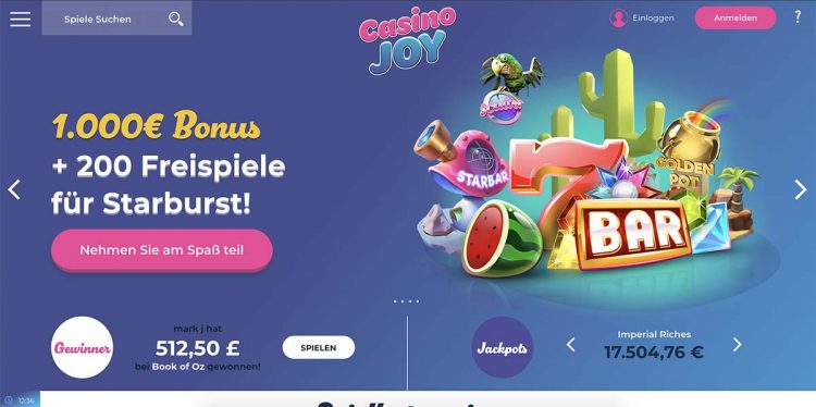 Die Homepage des Casino Joy