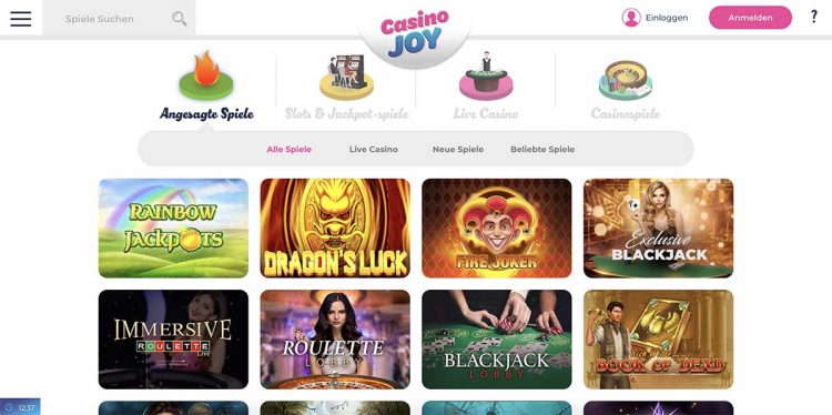 Casino Joy Spielauswahl