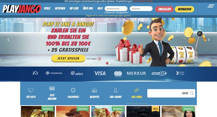 Playjango Casino Homepage