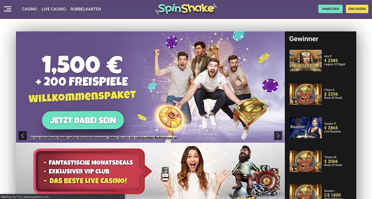 SpinShake Casino Homepage